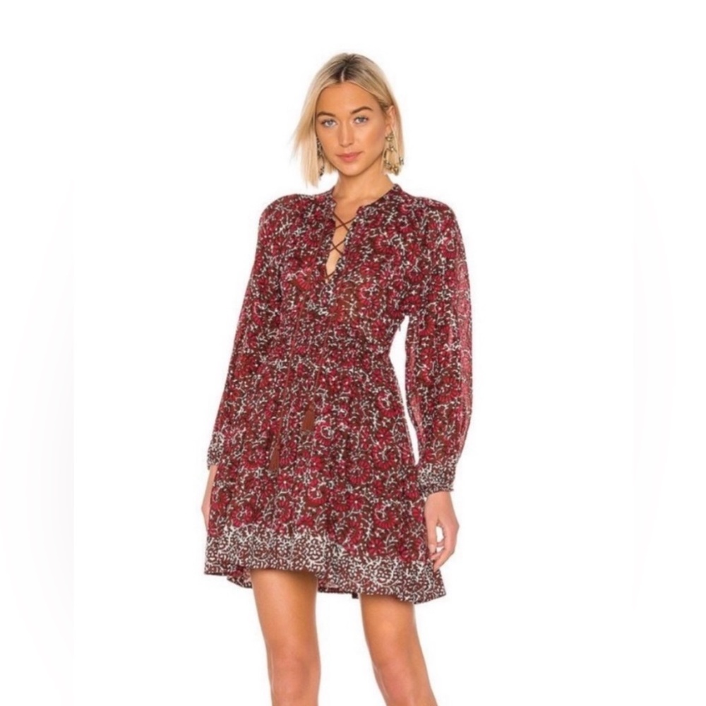 Ulla Johnson Burgundy Floral Long Sleeve Dress